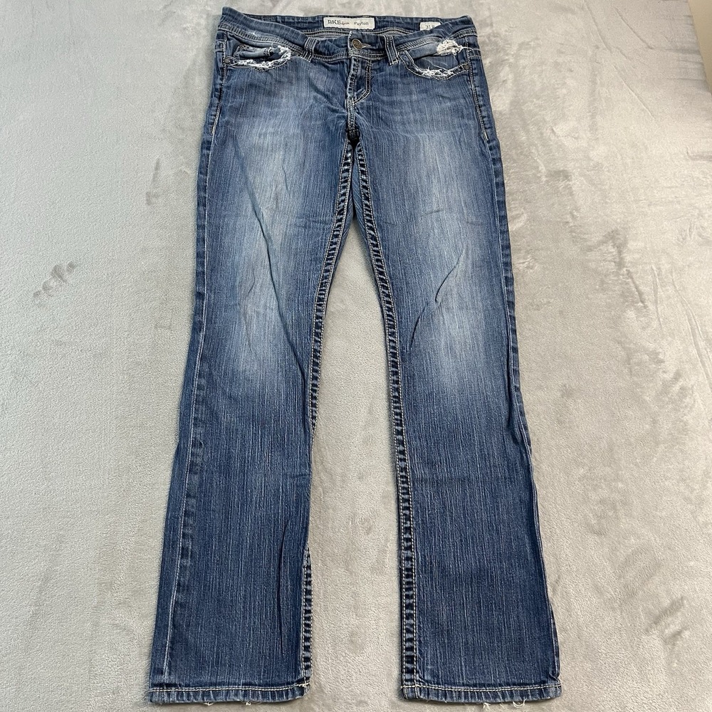 BKE Payton Straight Jeans Women's 31x31.5 (33x33) Blue Distressed Denim Stretch